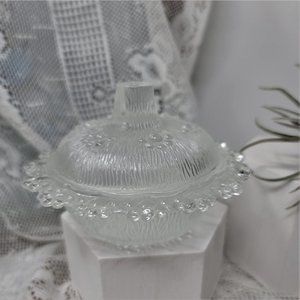 Adorable Covered Trinket Dish Vintage Clear Glass